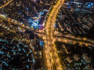 中国上海城市脉络夜景航拍