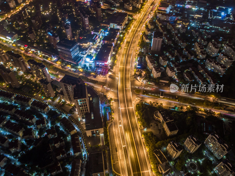 中国上海城市脉络夜景航拍