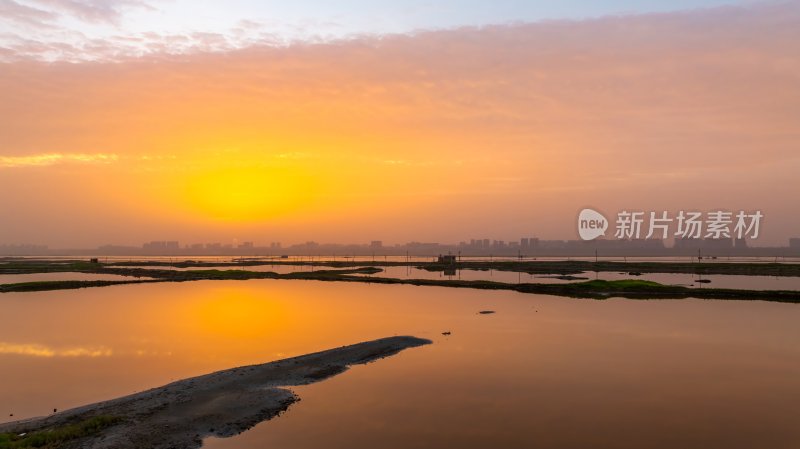 山西运盐池黄昏日落航拍，自然风景湖水