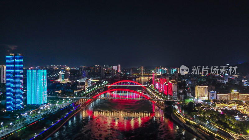 航拍四川宜宾金沙江戎州大桥夜景