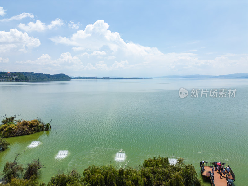 航拍昆明滇池捞鱼河湿地公园景观