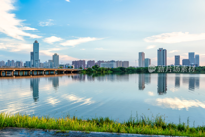 夏天的武汉金银湖城市天际线