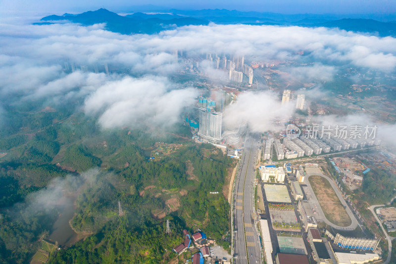 城市清晨云海风景航拍摄影图