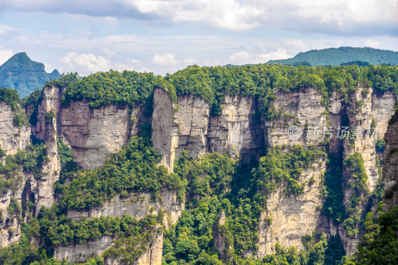 中国湖南张家界景区奇特山峰与茂密森林