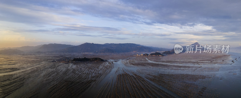 福建霞浦海岛海边滩涂日落晚霞自然风光