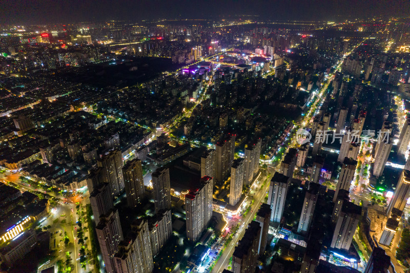 安徽蚌埠城市大景夜景灯光航拍图