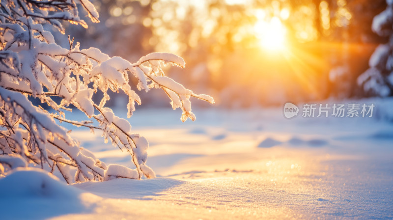 森林冬日暖阳阳光照射在雪地上小清新壁纸