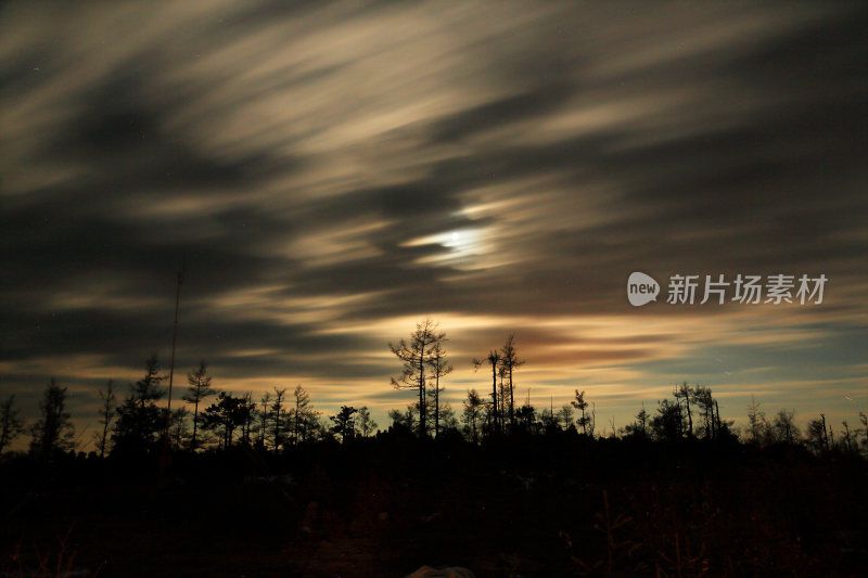 大兴安岭森林月光夜云飘渺