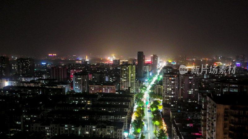 航拍湖北鄂州城市大景夜景交通