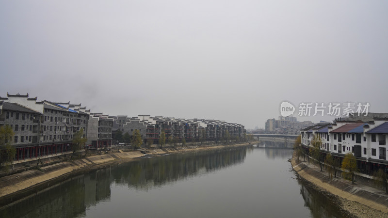 邵阳市洞口县高沙镇蓼水河两岸早晨风光