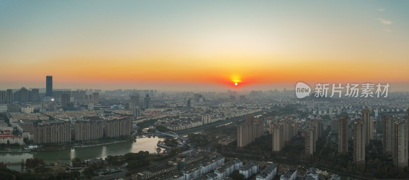 航拍昆山冬日城市日落风光大景