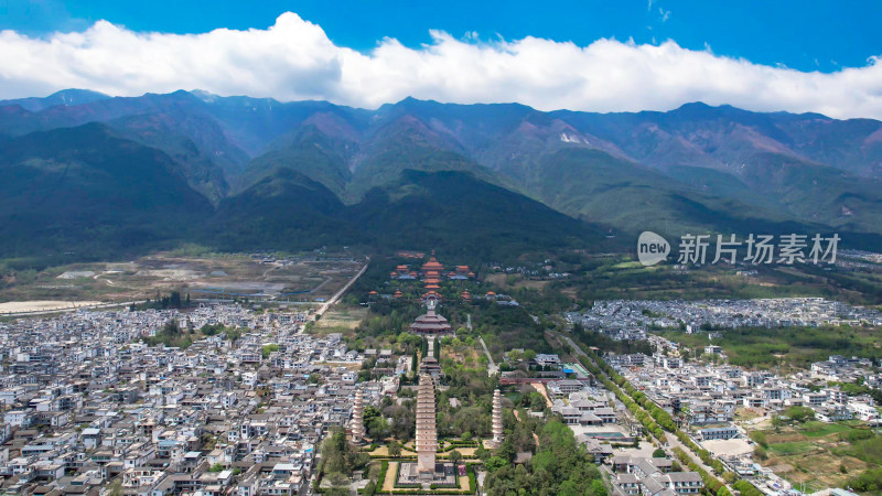 航拍云南大理崇圣寺三塔文化旅游区