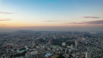 广东江门日落晚霞夜幕降临航拍