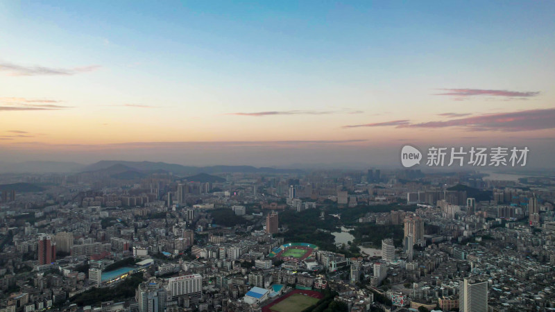 广东江门日落晚霞夜幕降临航拍