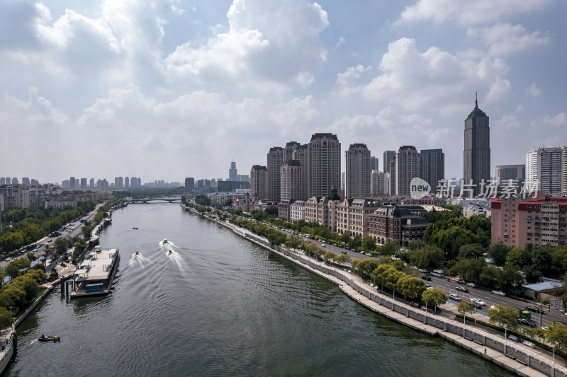 天津海河风景线城市天际线建筑风光航拍