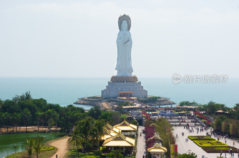 海南三亚南海观音海边全景