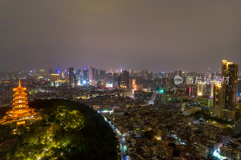 佛山千灯湖魁星阁夜景灯光航拍摄影图