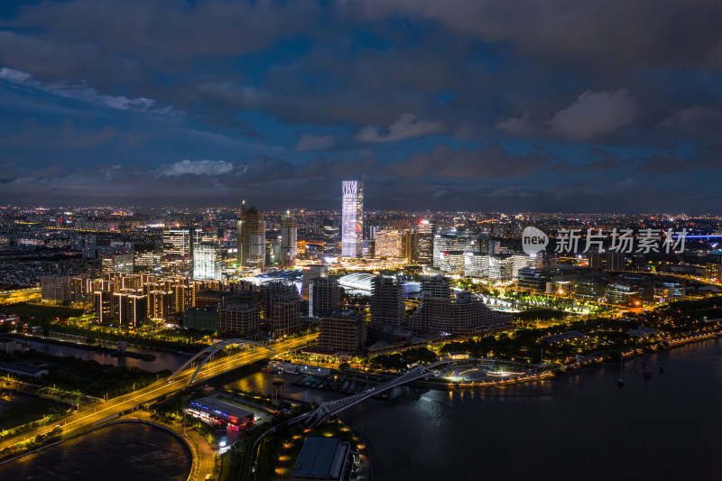 航拍上海前滩太古里城市CBD建筑群夜景