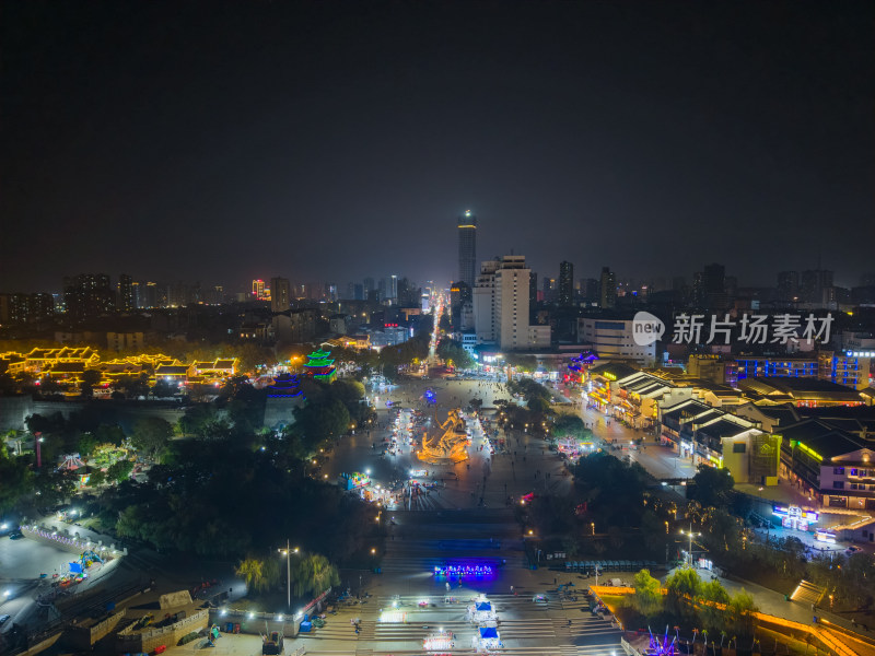 湖南岳阳巴陵广场夜景航拍