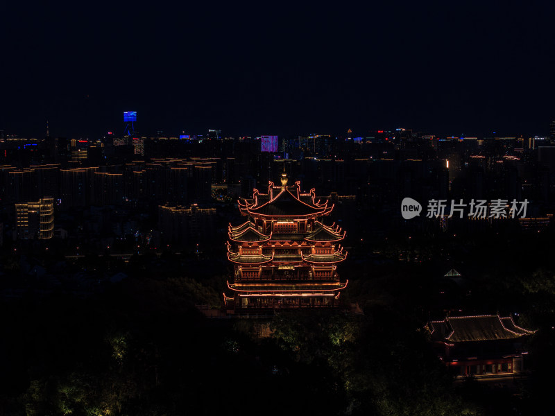 航拍浙江省杭州市城隍阁夜景