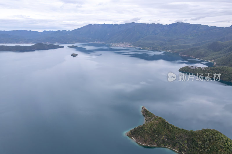 云南丽江泸沽湖摩梭族美景高空航拍