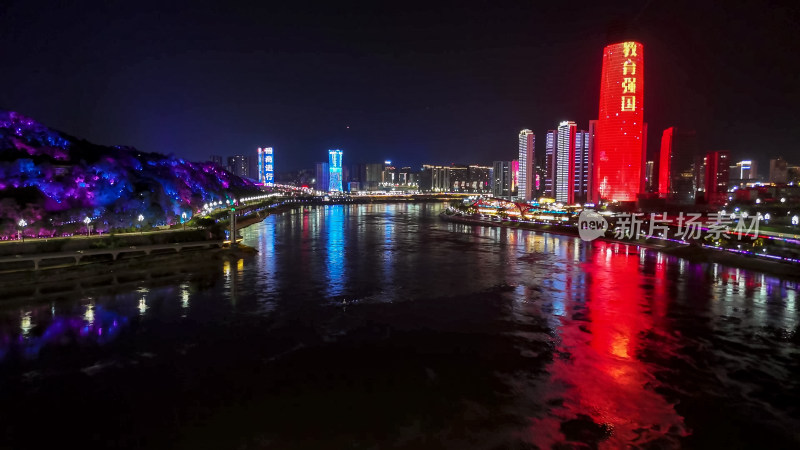 四川宜宾合江楼夜景灯光航拍图