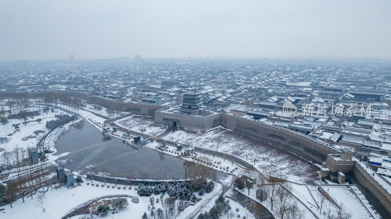 山西晋中平遥古城雪景航拍风景宣传