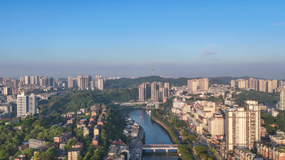 航拍四川自贡城市建设釜溪河风光摄影图