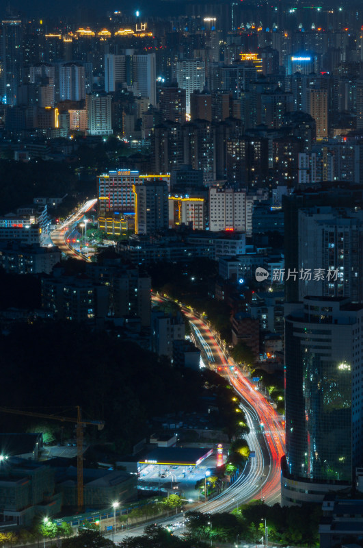 城市夜景街道车流俯瞰