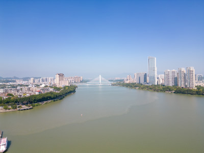 航拍广东惠州城市建设东江两岸