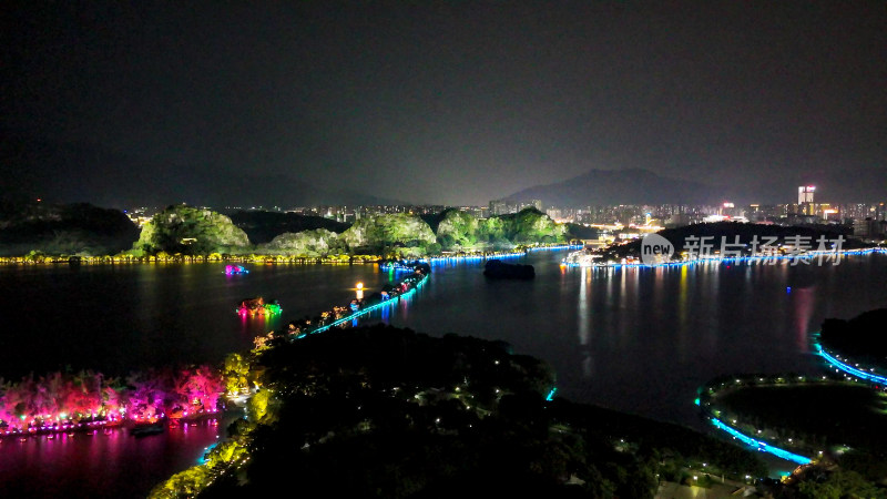 广东肇庆七星山夜景灯光航拍图