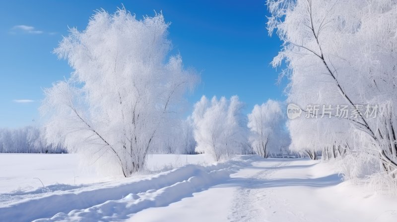 大雪过后被积雪覆盖的山林与小路