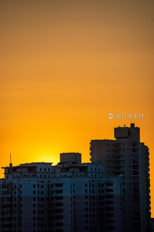 黄昏夕阳青岛小麦岛公园自然风光与城市景观