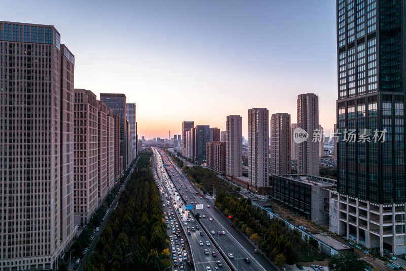 天津八大里中央商务中心城市建筑日落风光