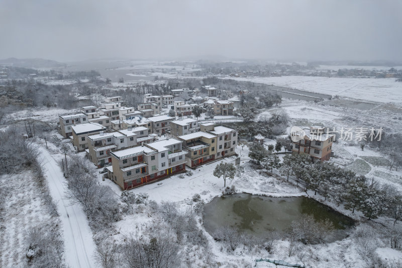 江西九江冬季雪景田园风光乡村风景航拍