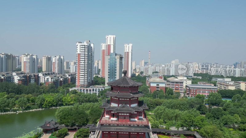 航拍山东济宁南池景区