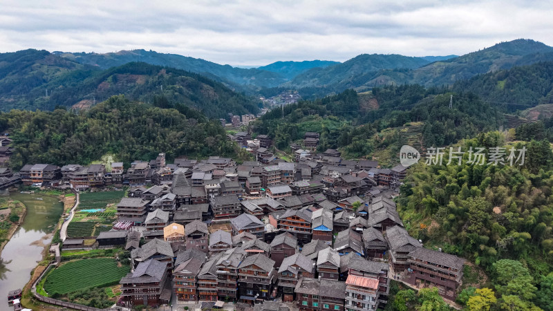 侗族特色建筑程阳八寨风景航拍图