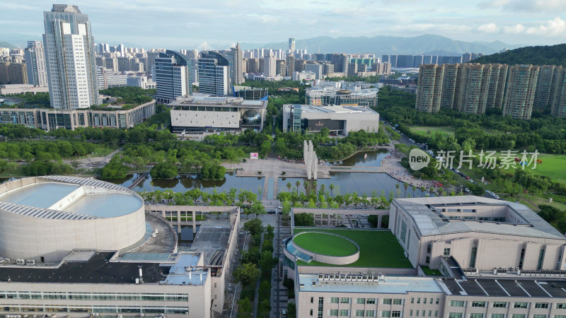 航拍台州市文化馆图书馆博物馆