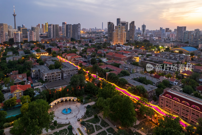 天津五大道文化旅游景区城市建筑日落风光