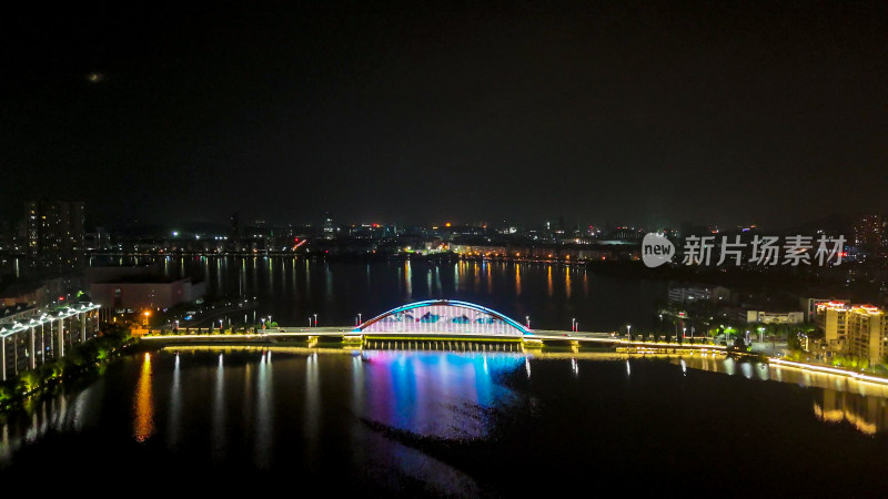 航拍湖北鄂州南浦虹桥夜景