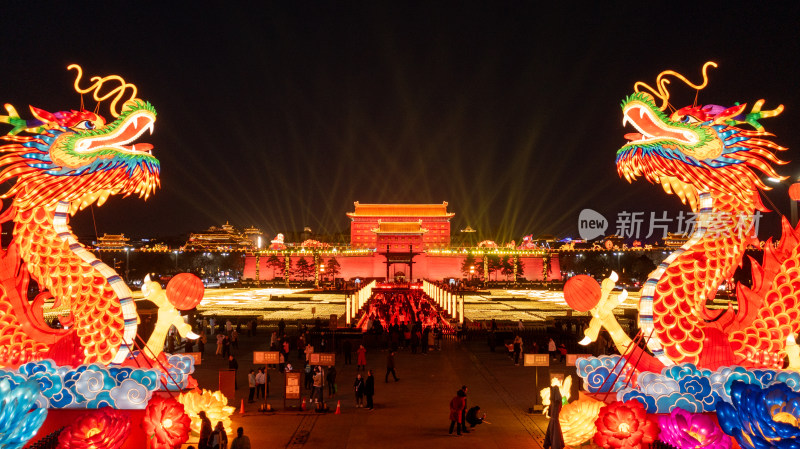 西安新年城墙灯会航拍