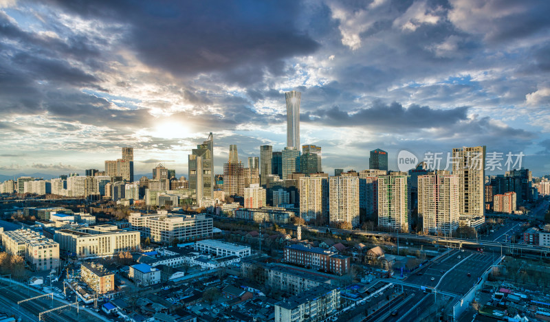 北京现代化大都市城市朝霞建筑全景