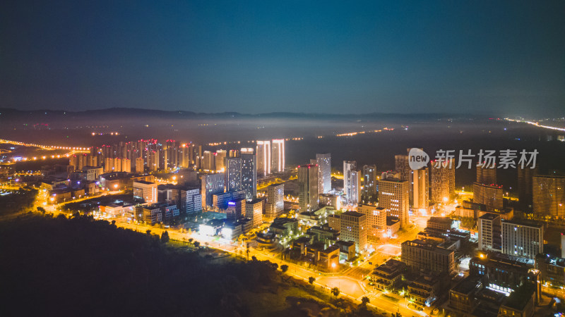 成都兴隆湖城市夜景航拍