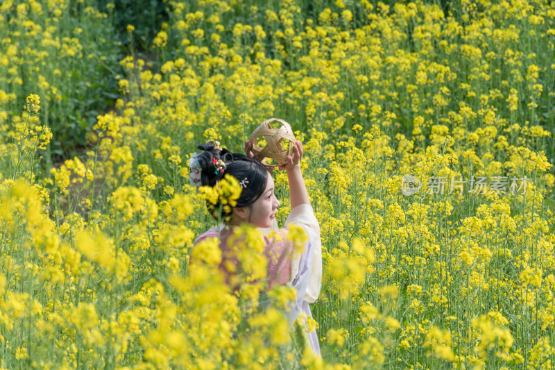 福州花海公园市民在油菜花田里拍照