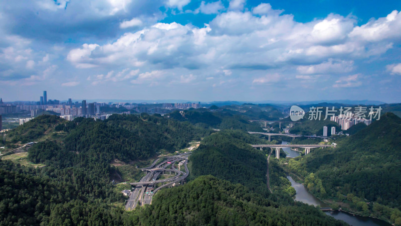 山中城市贵州贵阳城市大景航拍图