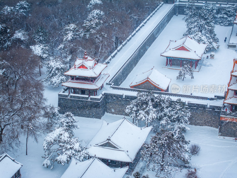 辽宁沈阳北陵公园清昭陵大雪中古建筑航拍