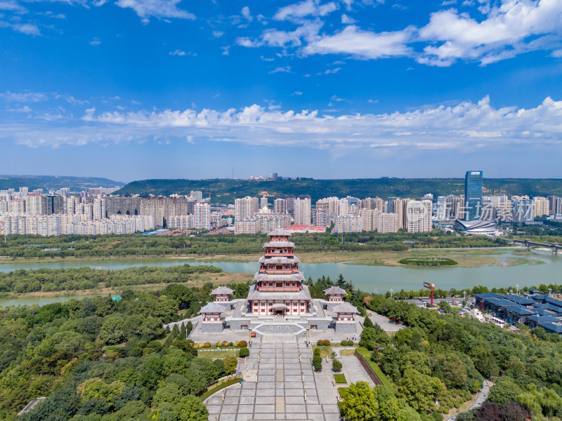 陕西宝鸡城市风光航拍图