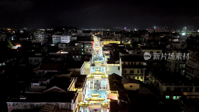 广东潮州古城牌坊街夜景灯光航拍