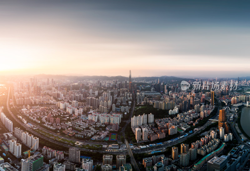 深圳福田日落黄昏全景