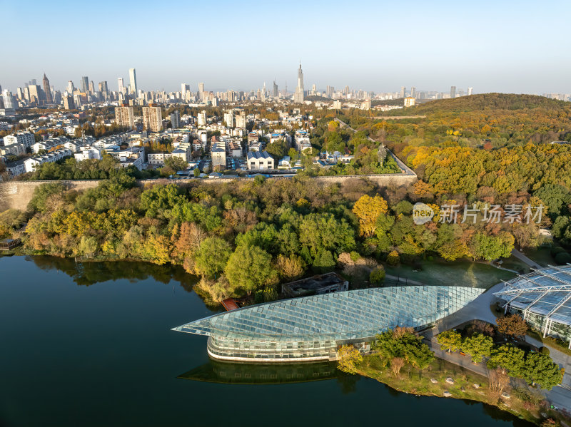 江苏南京灵山风景区前湖秋天秋色航拍